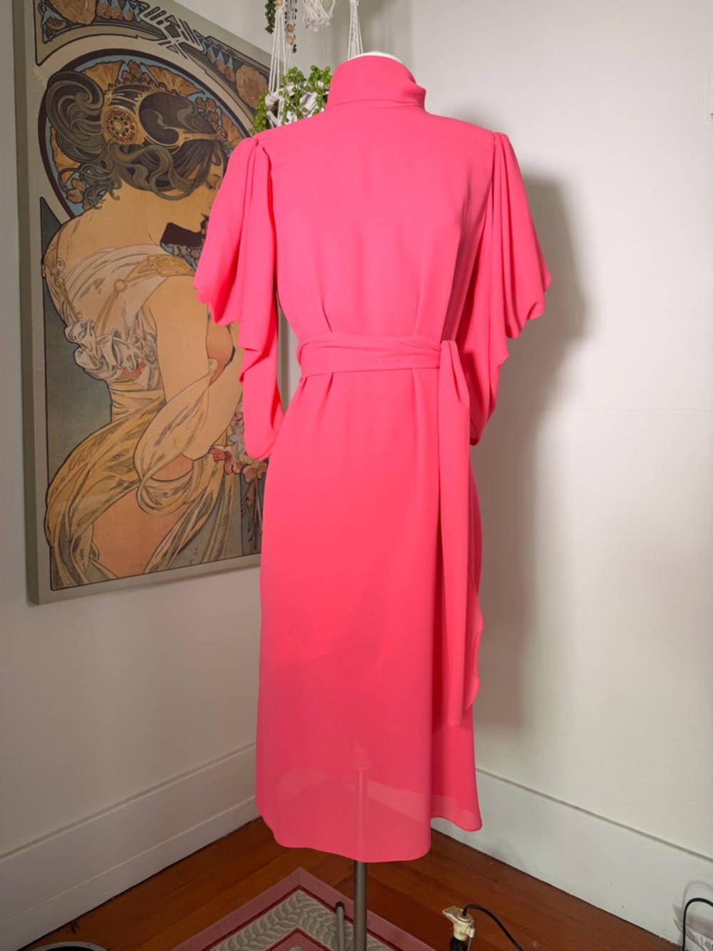 Vintage 60s Union Made Pink Mid Century Mod w/ Dress Statement Sleeve Midi